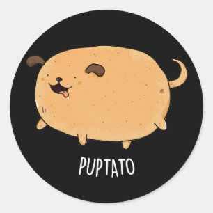 Sticker Rond Puptato Funny Puppy Potato Pun Dark BG