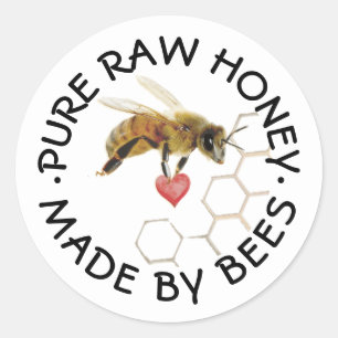 Sticker Rond PURE RAW HONEY Honeybee Honeycomb et coeur