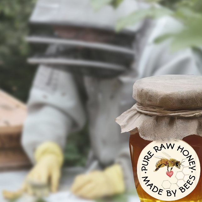 Sticker Rond PURE RAW HONEY Honeybee Honeycomb et coeur (Créateur téléchargé)