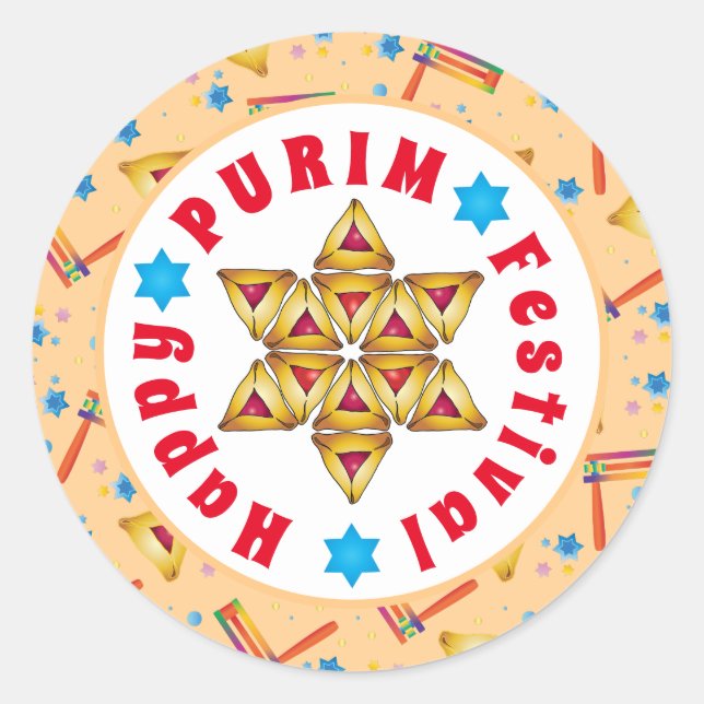 Sticker Rond Purim Festival Juifs cadeaux de vacances Hamantasc (Devant)