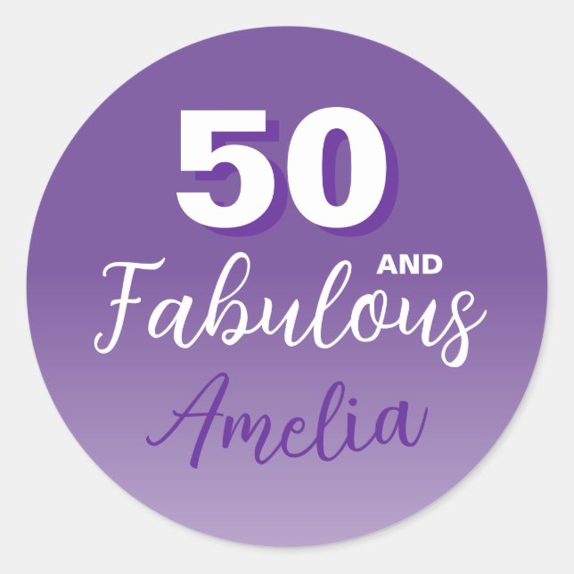 Sticker Rond Purple 50 et Fabulous 50th Birthday Party (Devant)