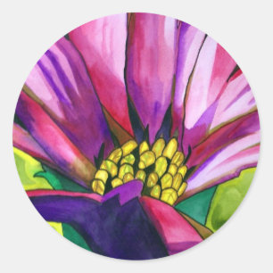 Sticker Rond Purple African Daisy watercolor art flower