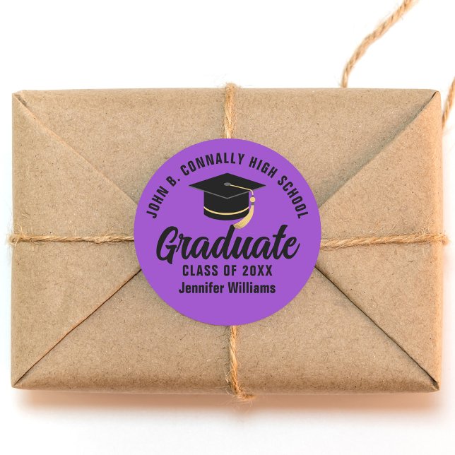 Sticker Rond Purple Black Graduate Custom Graduate Party (Créateur téléchargé)