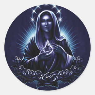 Sticker Rond Purple Blessed Virgin Mary et Roses
