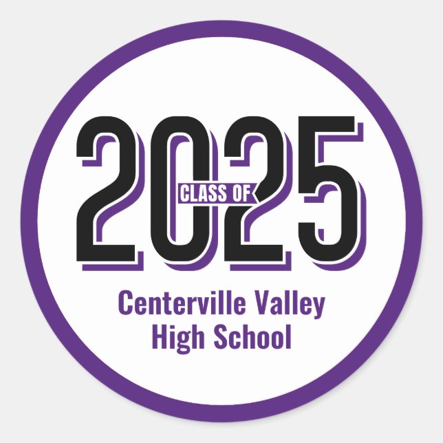 Sticker Rond Purple Bold ombragé chiffres classe de 2025 (Devant)