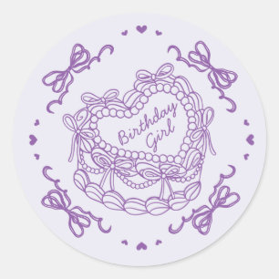 Sticker Rond Purple Bow Retro Coeur Coquette gâteau Anniversair