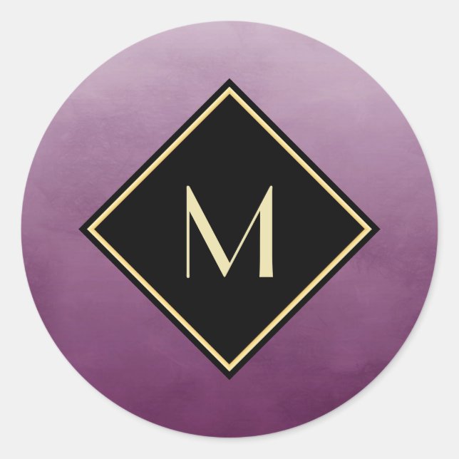 Sticker Rond Purple Brossé Élégant Avec Monogramme Or Simple (Devant)