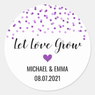 Sticker Rond Purple Confetti Coeur laisser l'amour grandir