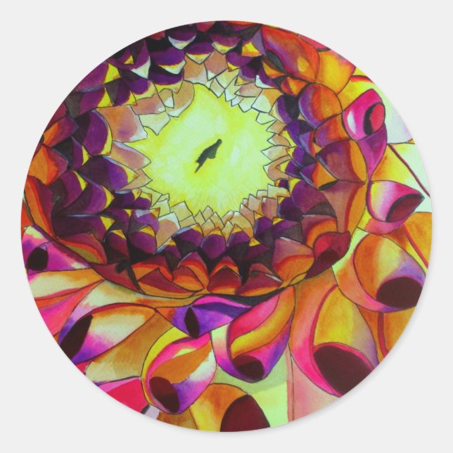Sticker Rond Purple Dahlia abstract original flower art (Devant)