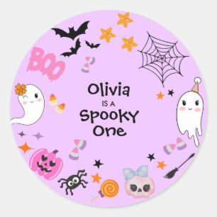 Sticker Rond Purple Éffrayant Un mignon Halloween 1er Anniversa
