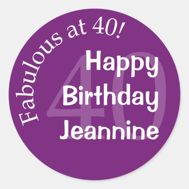 Sticker Rond Purple Fabulous à 40 quarantième anniversaire (Devant)