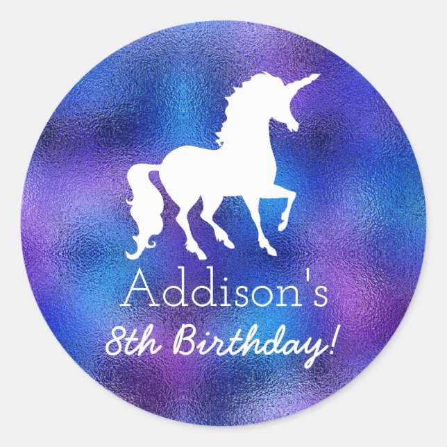 Sticker Rond Purple Faux Foil Unicorne Silhouette Girls Anniver (Devant)