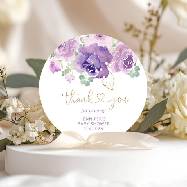 Sticker Rond Purple floral merci classique collant rond (Créateur téléchargé)