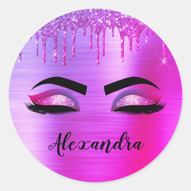 Sticker Rond Purple Glitter Sparkle Eyelashes Monogram (Devant)