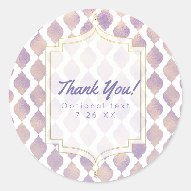 Sticker Rond Purple Gold & Blanc Mariage Marocain Personnalisé  (Devant)