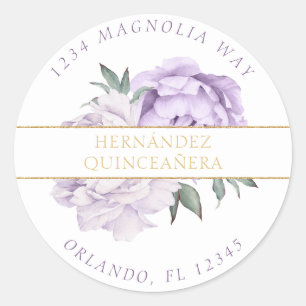 Sticker Rond Purple & Gold Elegant Quinceañera