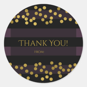 Sticker Rond Purple & Gold Faux Foil Confetti Dots Favoriser