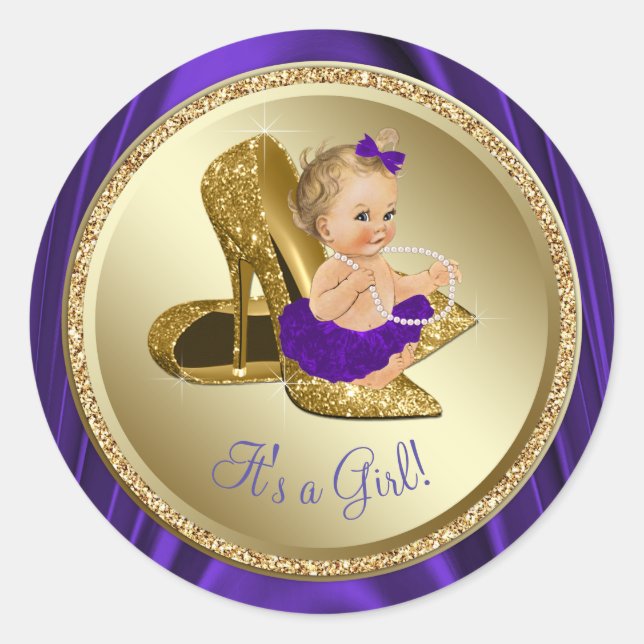 Sticker Rond Purple Gold High talon Chaussure Baby shower fille (Devant)