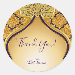 Sticker Rond Purple & Gold Parti Marocain Indien Arabe Favorise