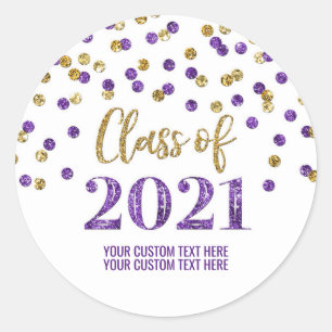 Sticker Rond Purple Gold Parties scintillant Confetti Graduatio