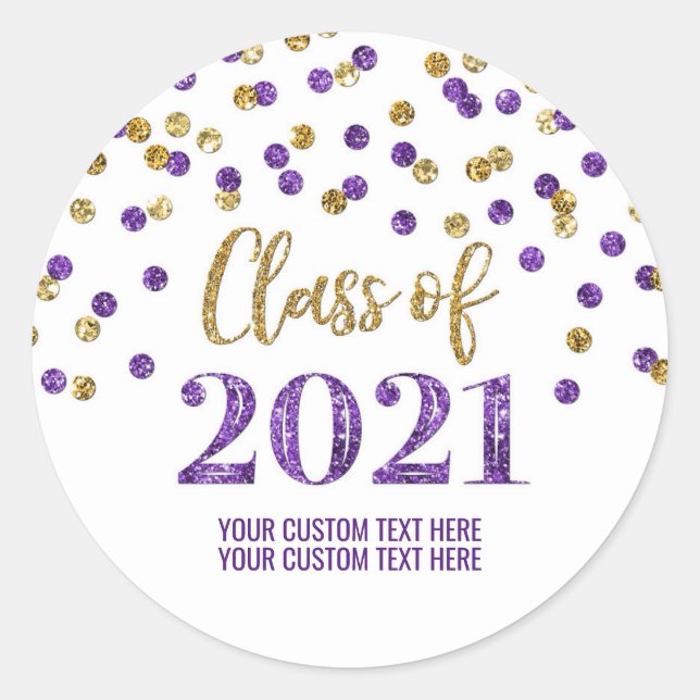 Sticker Rond Purple Gold Parties scintillant Confetti Graduatio (Devant)
