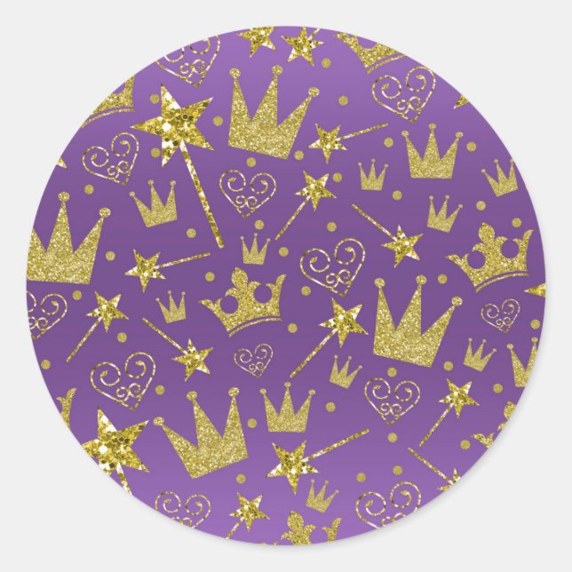 Sticker Rond Purple & Gold Parties scintillant Girls Princess P (Devant)