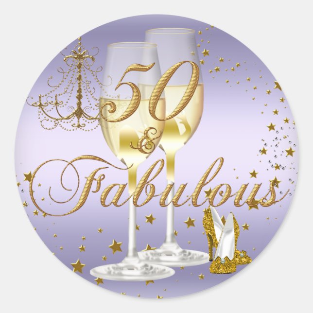 Sticker Rond Purple Gold Sparkle 50 & Fabuleux Anniversaire Sti (Devant)