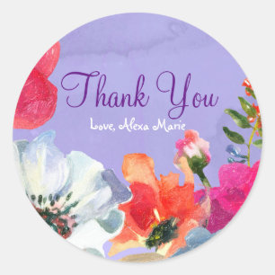 Sticker Rond Purple Gras Peint Floral Pop Chic Party Favoriser