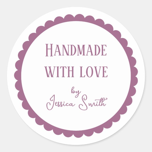 Sticker Rond Purple Handmade with Love Craft Business (Devant)