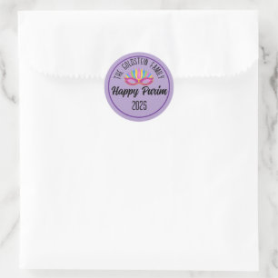 Sticker Rond Purple Happy Purim Nom de famille