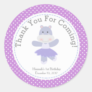 Sticker Rond Purple Hippo Ballerina fête d'anniversaire Merci