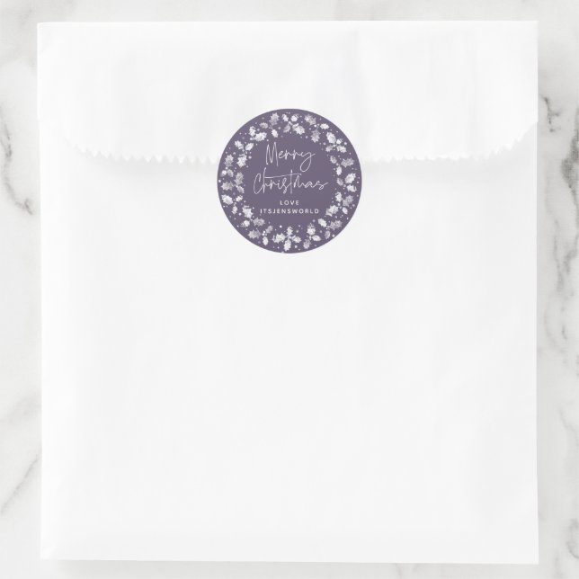 Sticker Rond Purple Holly Wreath Joyeux Noël (Sac)