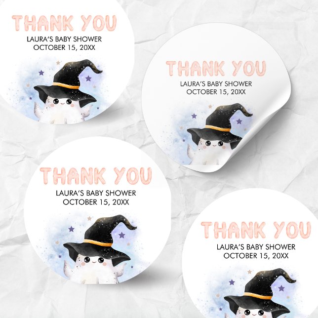 Sticker Rond Purple Little Boo Ghost Witch Baby Shower (Little Boo Halloween Baby Shower Round Sticker)