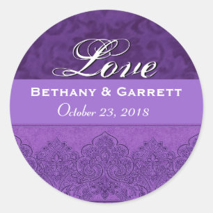 Sticker Rond Purple Love Bride et Groom Date F202