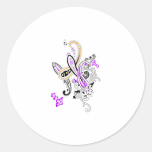 Sticker Rond Purple-Magenta, Orange rougeâtre, Fille bleue