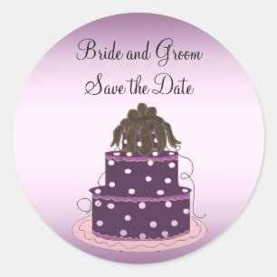Sticker Rond Purple Mariage gâteau Enregistrer la date