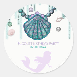 Sticker Rond Purple Mermaid Beach Bling Anniversaire Fête Favor