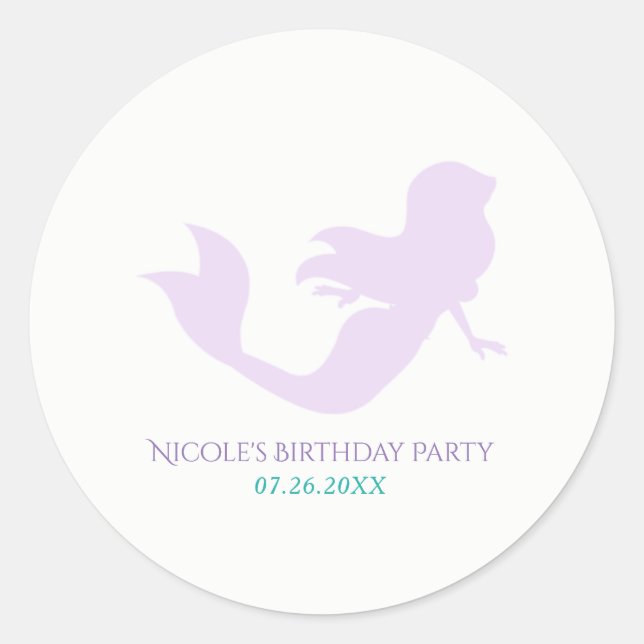 Sticker Rond Purple Mermaid Beach Bling Anniversaire Fête Favor (Devant)