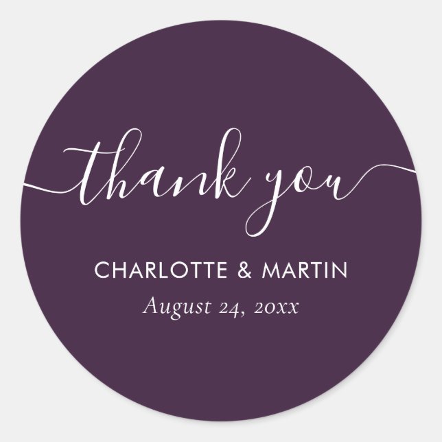 Sticker Rond Purple Modern Script Wedding Shower Thank You (Devant)
