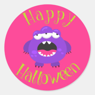 Sticker Rond Purple Monster Fun Kids Halloween Party