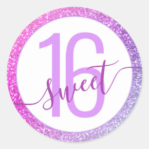 Sticker Rond Purple Ombre Rainbow Parties scintillant Sweet 16 
