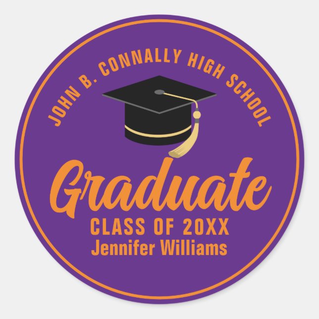 Sticker Rond Purple Orange Graduate Custom 2024 Graduation (Devant)