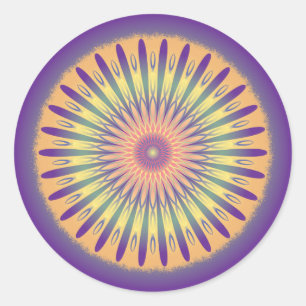 Sticker Rond Purple Orange Jaune Psychédélique Mandala