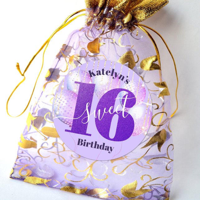 Sticker Rond Purple Parties scintillant Sweet 16 Ballons d'anni (Créateur téléchargé)
