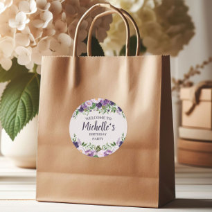 Sticker Rond Purple Peonies Floral Femmes's Birthday Bienvenue