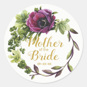 Sticker Rond Purple Peony Wreath Mère de la mariée ID456