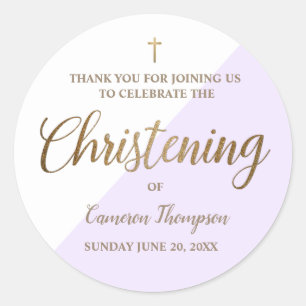 Sticker Rond Purple Personnalisé Baby Christening Merci
