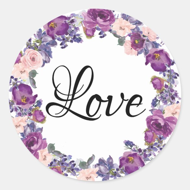 Sticker Rond Purple, Plum et rose pâle Fleur rose Love (Devant)