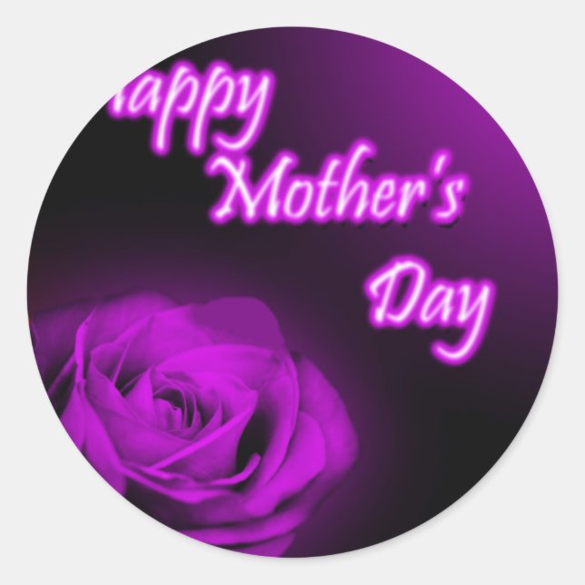 Sticker Rond Purple Rose Happy Fête des Mères design (Devant)