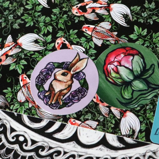 Sticker Rond Purple Rose Rabbit Nature Amateurs Printemps de Pâ (Créateur téléchargé)
